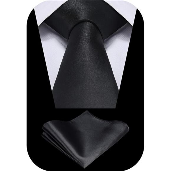 5pcs Tie Set in Gift BOX WHITE OR BLACK: Solid Color Necktie, Satin Bow Tie - Picture 2 of 7
